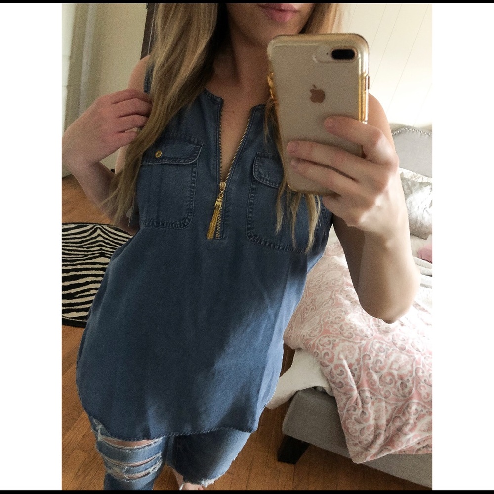 NWT Ellen Tracy Denim zipper tank